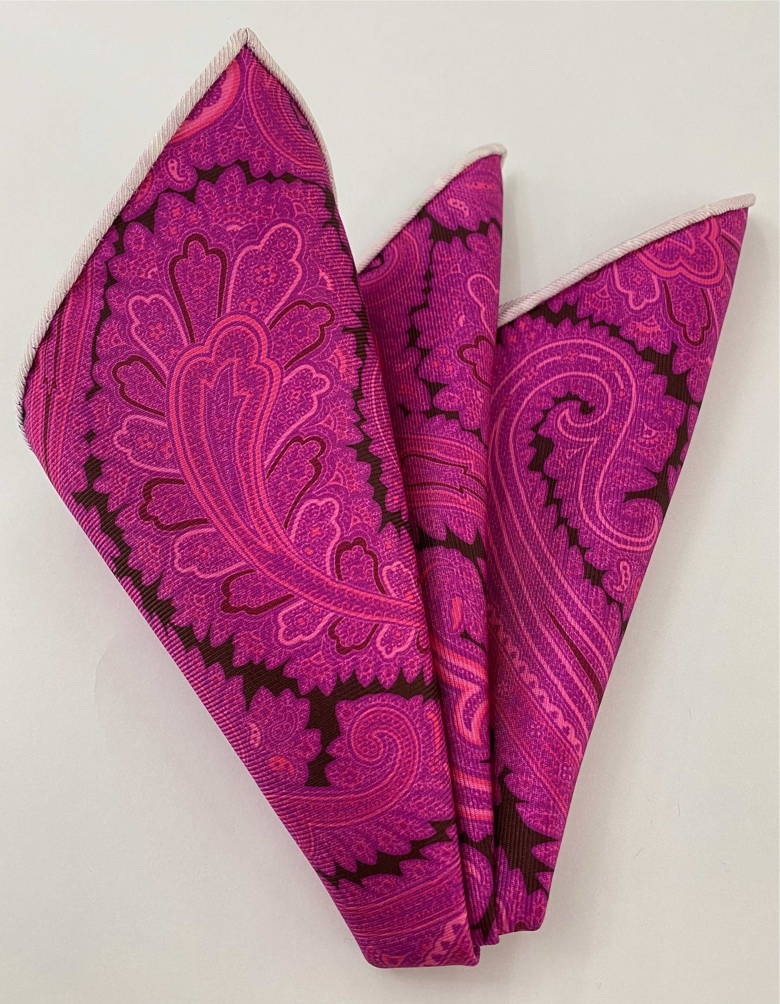 Pink on Black Macclesfield Printed Silk Pocket Square MCP-731