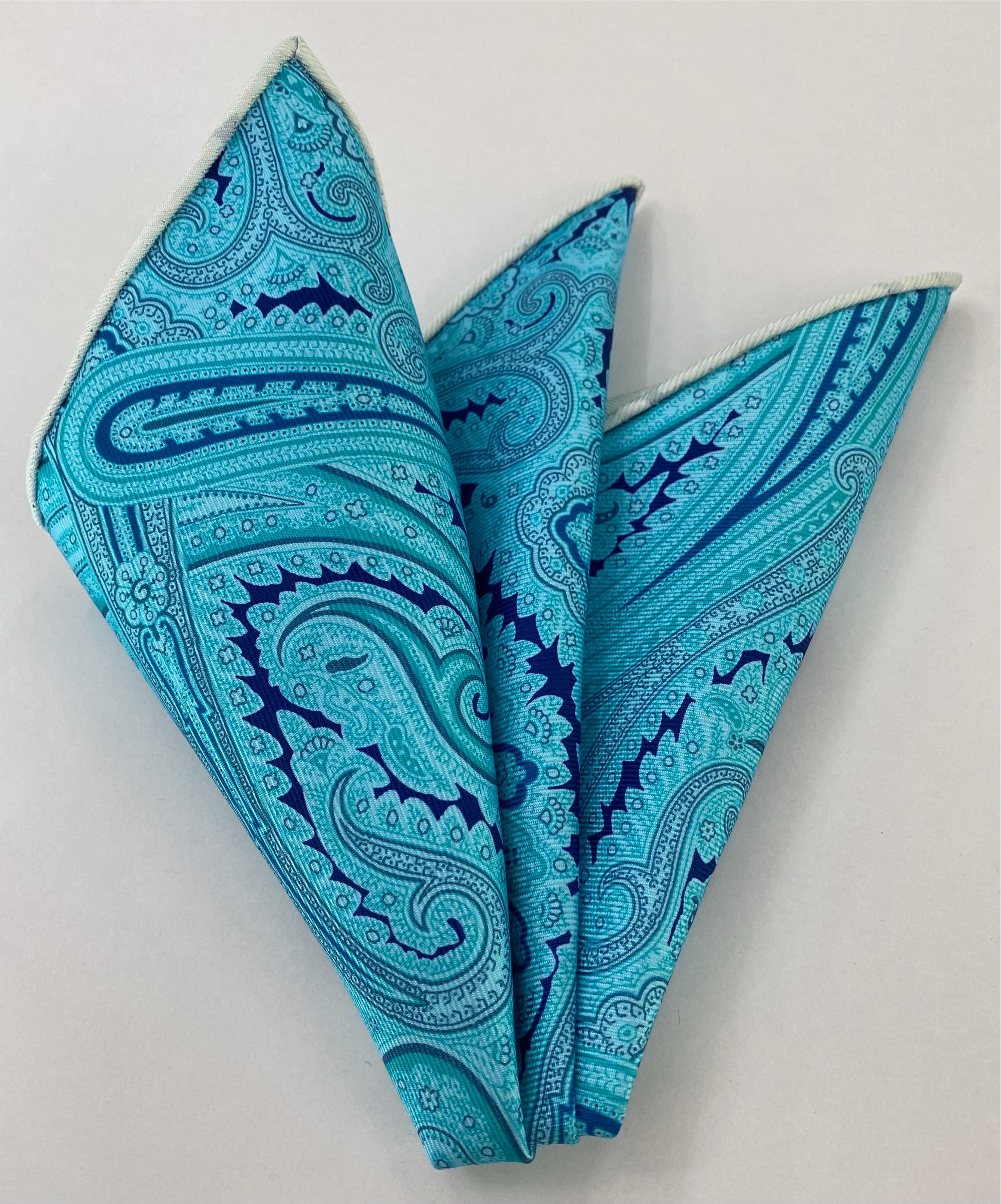 Sky Blue on Blue Macclesfield Printed Silk Pocket Square MCP-732