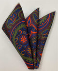 Orange, Dark Green & Brown on Light Blue Macclesfield Printed Silk Pocket Square MCP-737