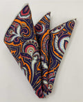 Orange & Soft Pink on Navy Macclesfield Printed Silk Pocket Square MCP-741