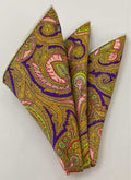 Yellow on Purple Macclesfield Printed Silk Pocket Square MCP-743