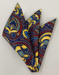 Maroon & Blue on Yellow Macclesfield Printed Silk Pocket Square MCP-744