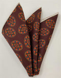 Orange on Maroon Macclesfield Printed Silk Pocket Square MCP-748