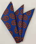 Orange on Blue Macclesfield Printed Silk Pocket Square MCP-749