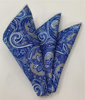 淺藍色與米白色在藍色上 Macclesfield 印花絲口袋方巾 MCP-756