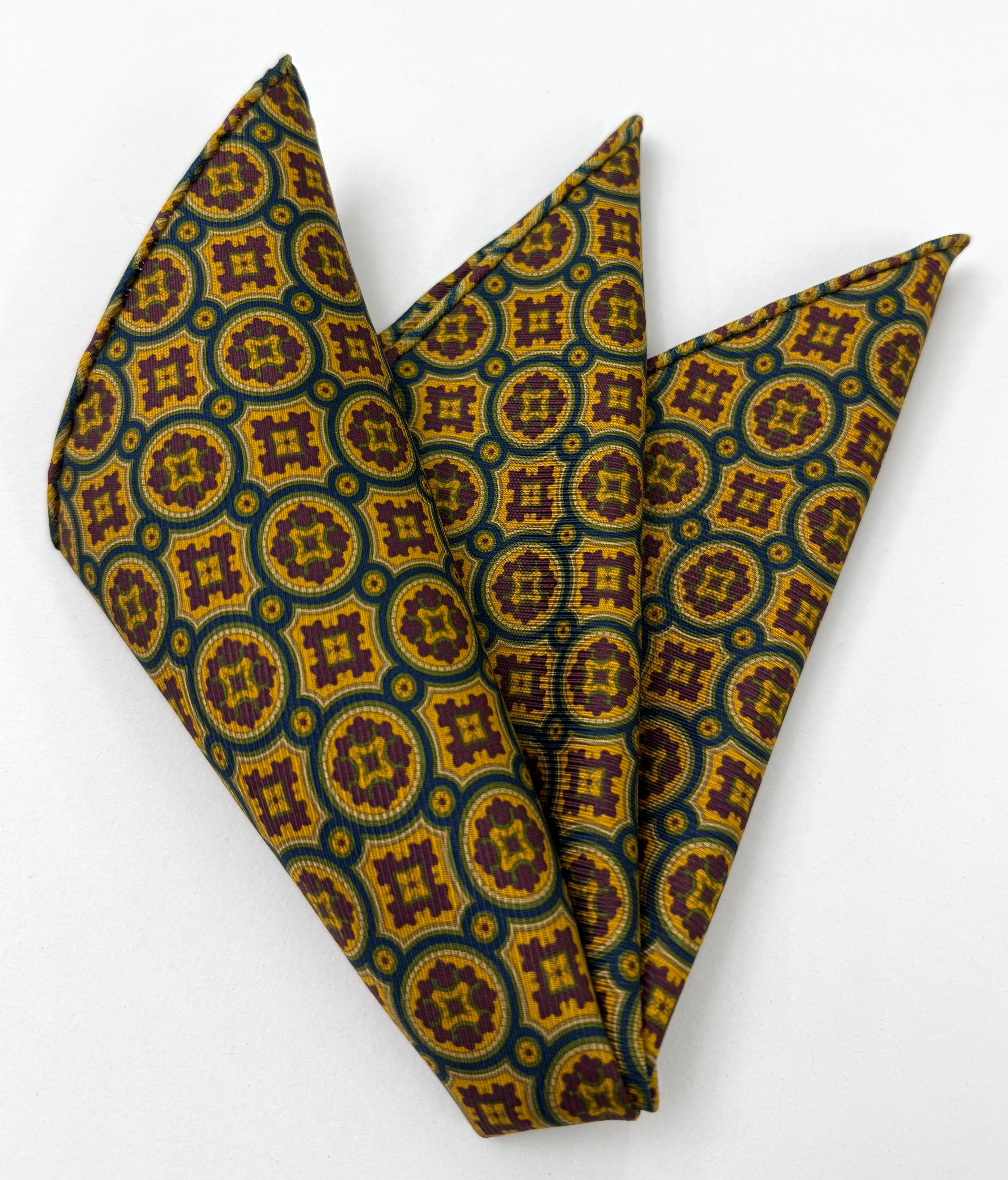 Burgundy, Yellow Gold, Green, Blue & Olive Green Pocket Square MCP-53 Last one