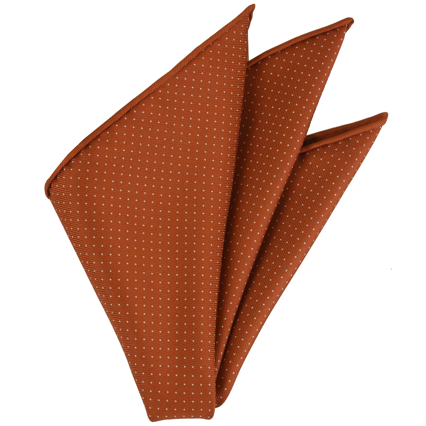 {[en]:White on Burnt Orange Macclesfield Printed Silk Pocket Square