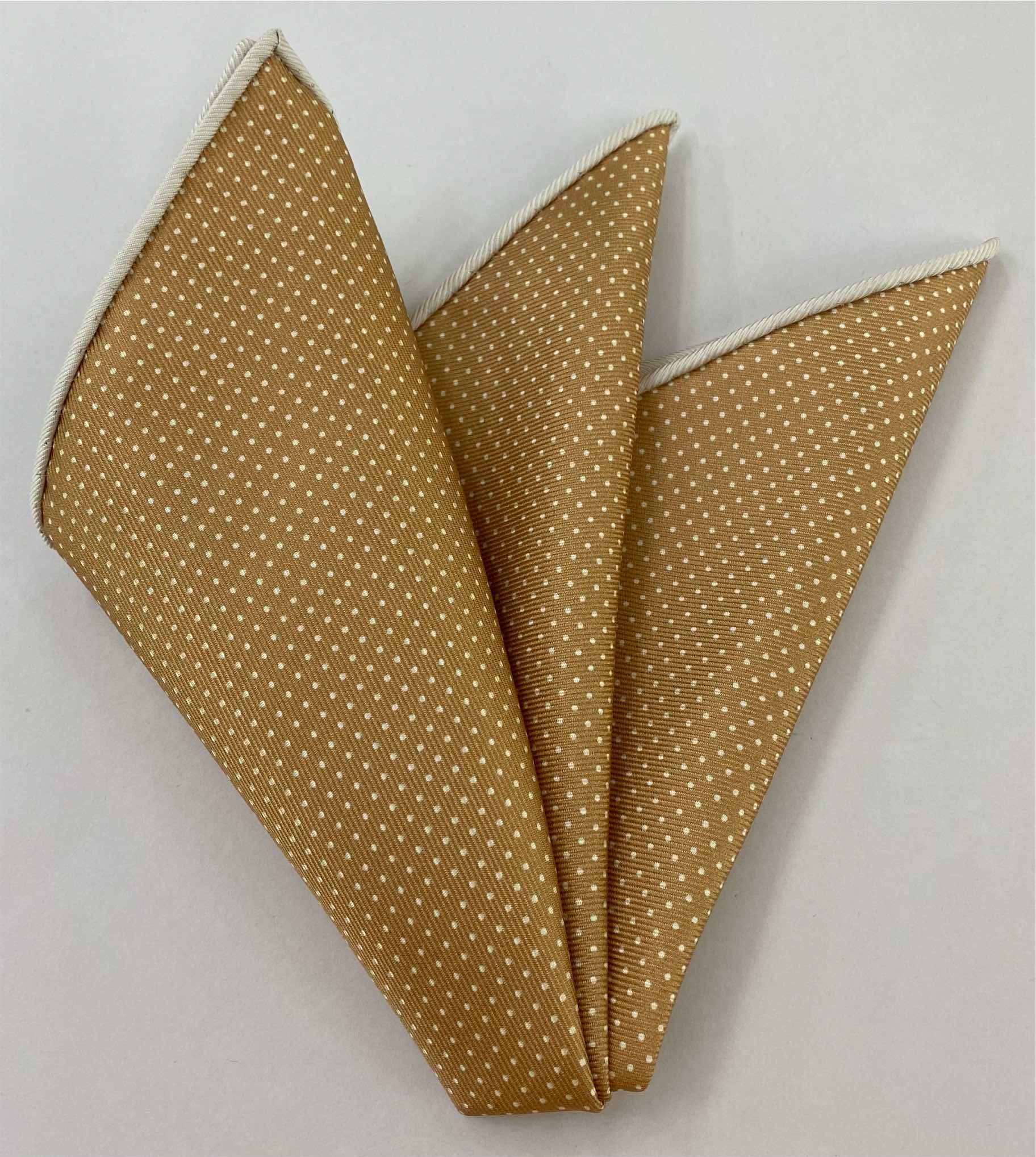 White on Dark Cream Macclesfield Print Silk Dot Pocket Square MCPDP-37