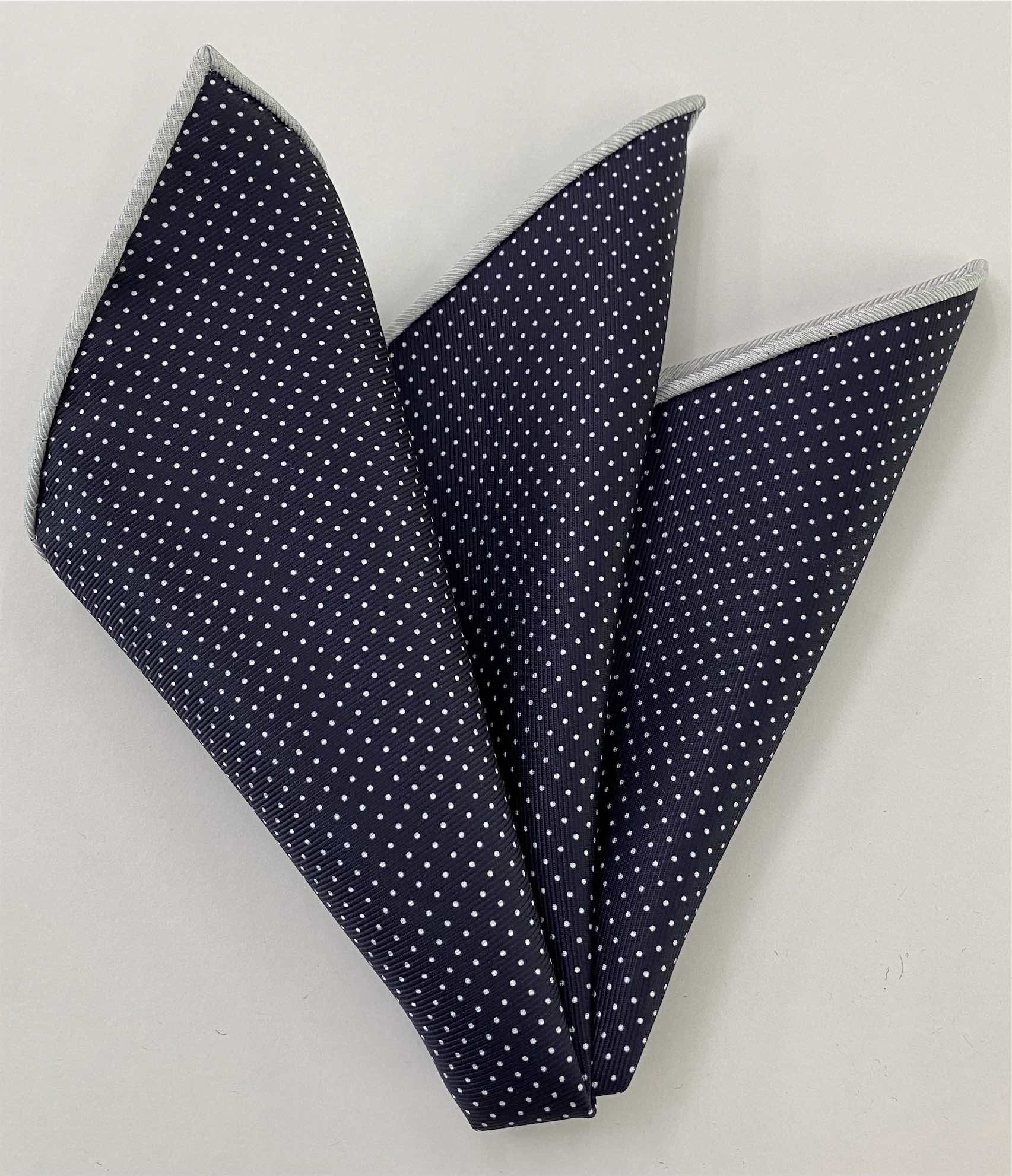 White on Navy Macclesfield Print Silk Dot Pocket Square MCPDP-39