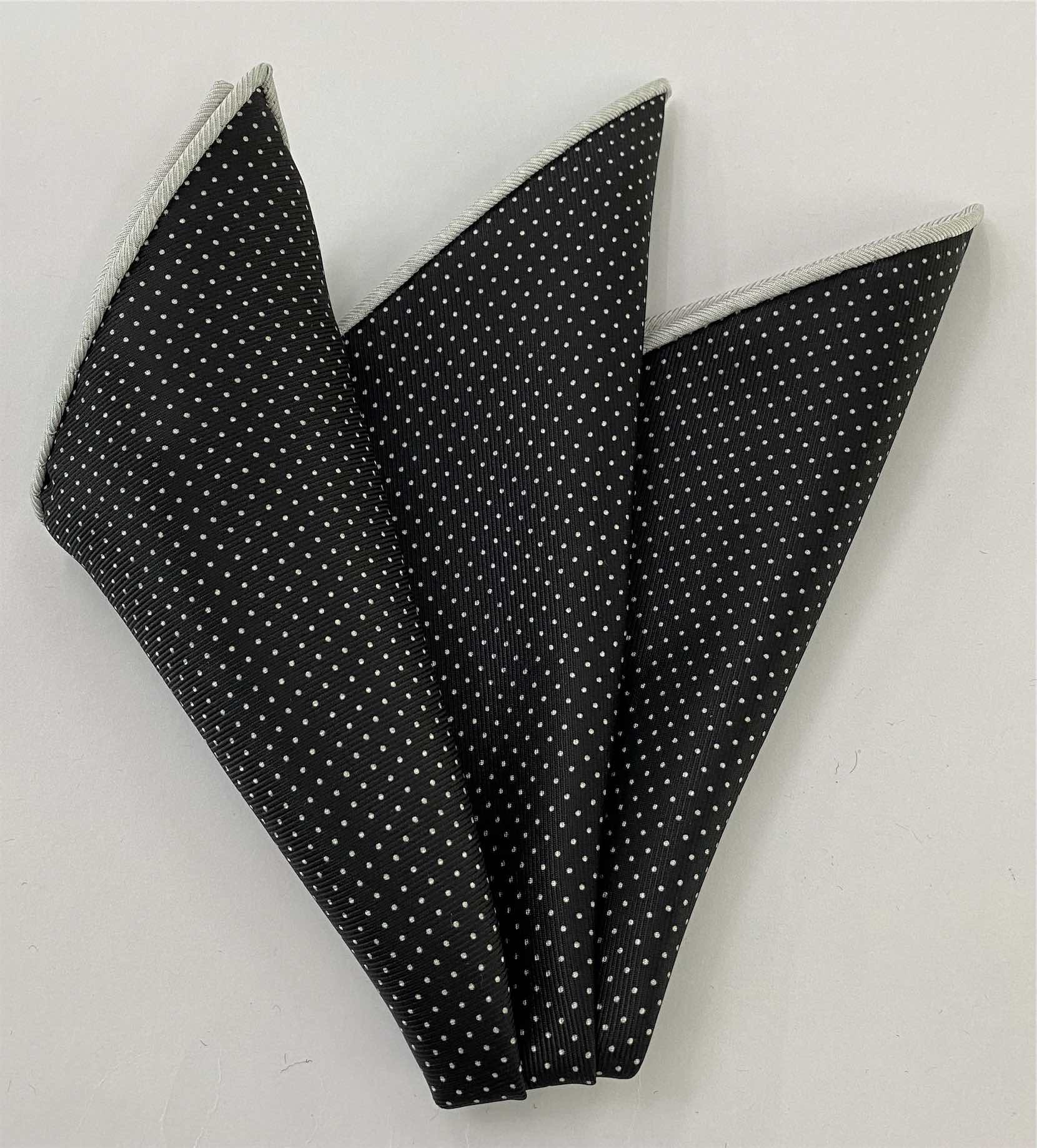 White on Black Macclesfield Print Silk Dot Pocket Square MCPDP-40