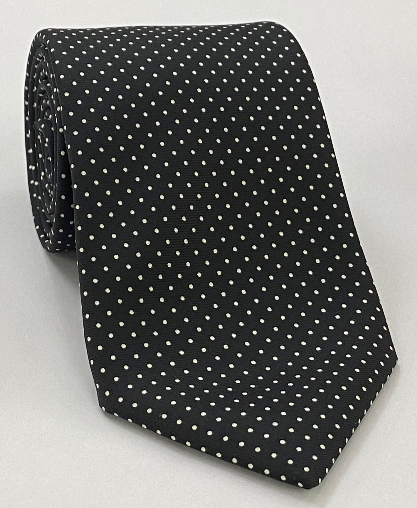 화이트 온 블랙 프린트 핀 도트 실크 타이 MCPDT-1