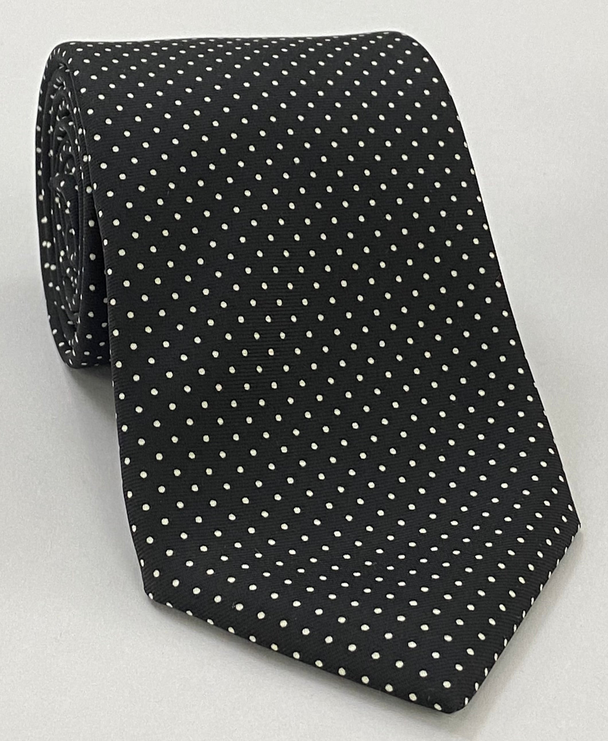 ホワイトオンブラック プリント ピンドット シルクタイ MCPDT-1
