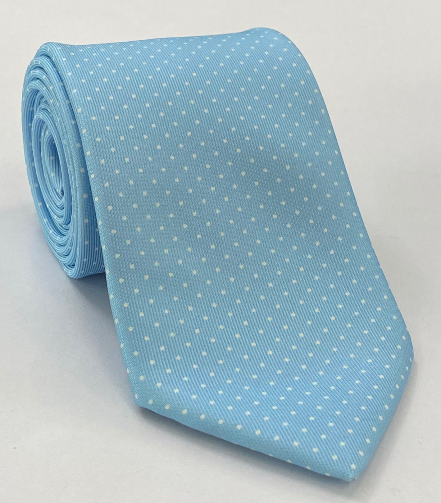 White on Sky Blue Macclesfield Print Pin Dot Silk Tie or Bow Tie MCPDT-29