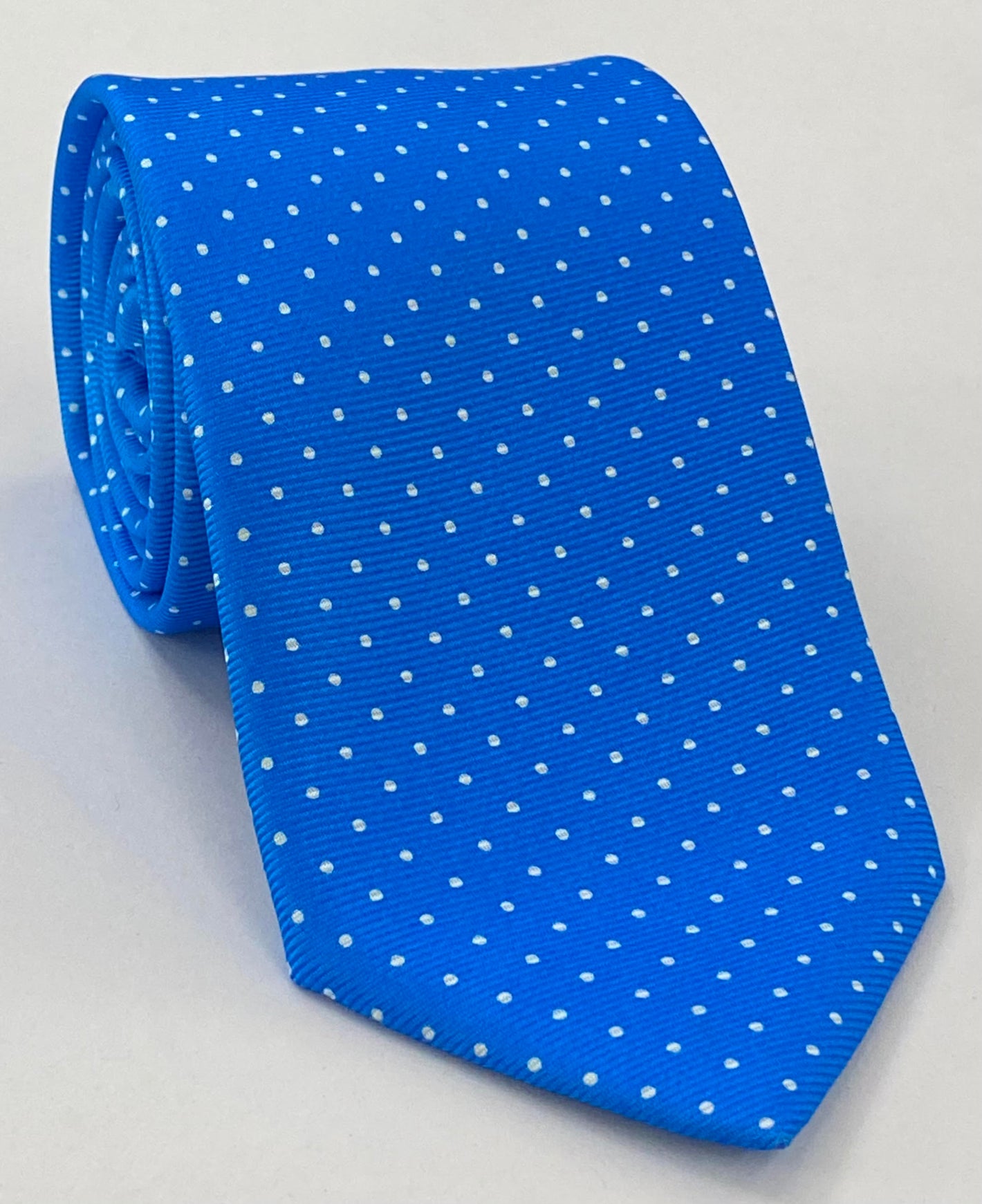 Off-White on Ocean Blue Print Pin Dot Silk Tie MCPDT-32