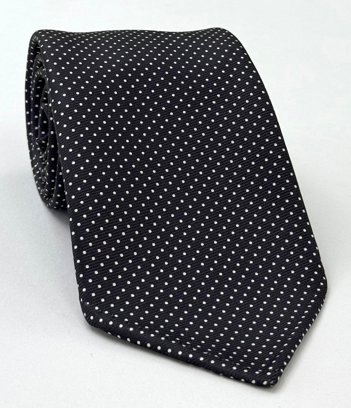 White on Black Macclesfield Print Pin Dot Silk Tie White on Black MCPDT-36