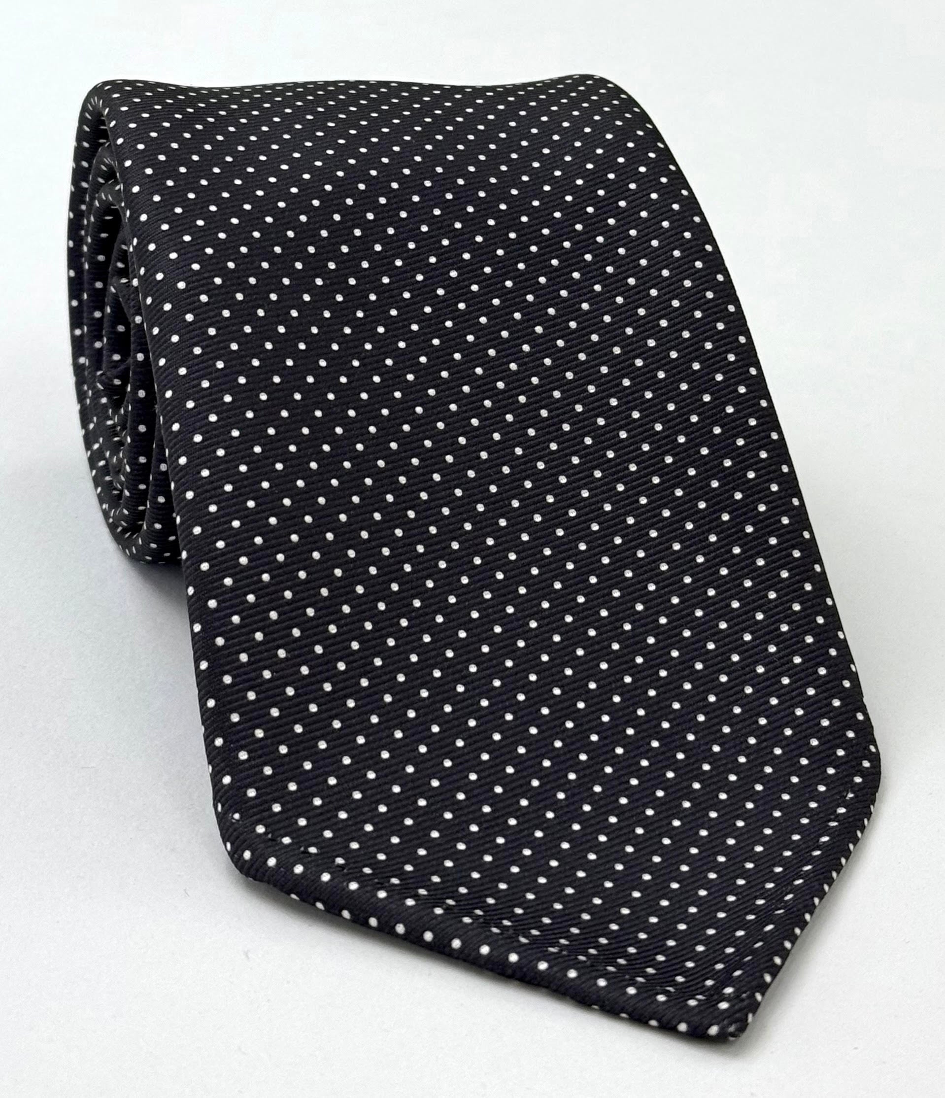 White on Black Macclesfield Print Pin Dot Silk Tie White on Black MCPDT-36
