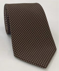 White on Chocolate Macclesfield Print Pin Dot Silk Tie MCPDT-38