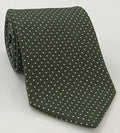 White On Dark Olive Green Printed Pin Dot Silk Tie MCPDT-5