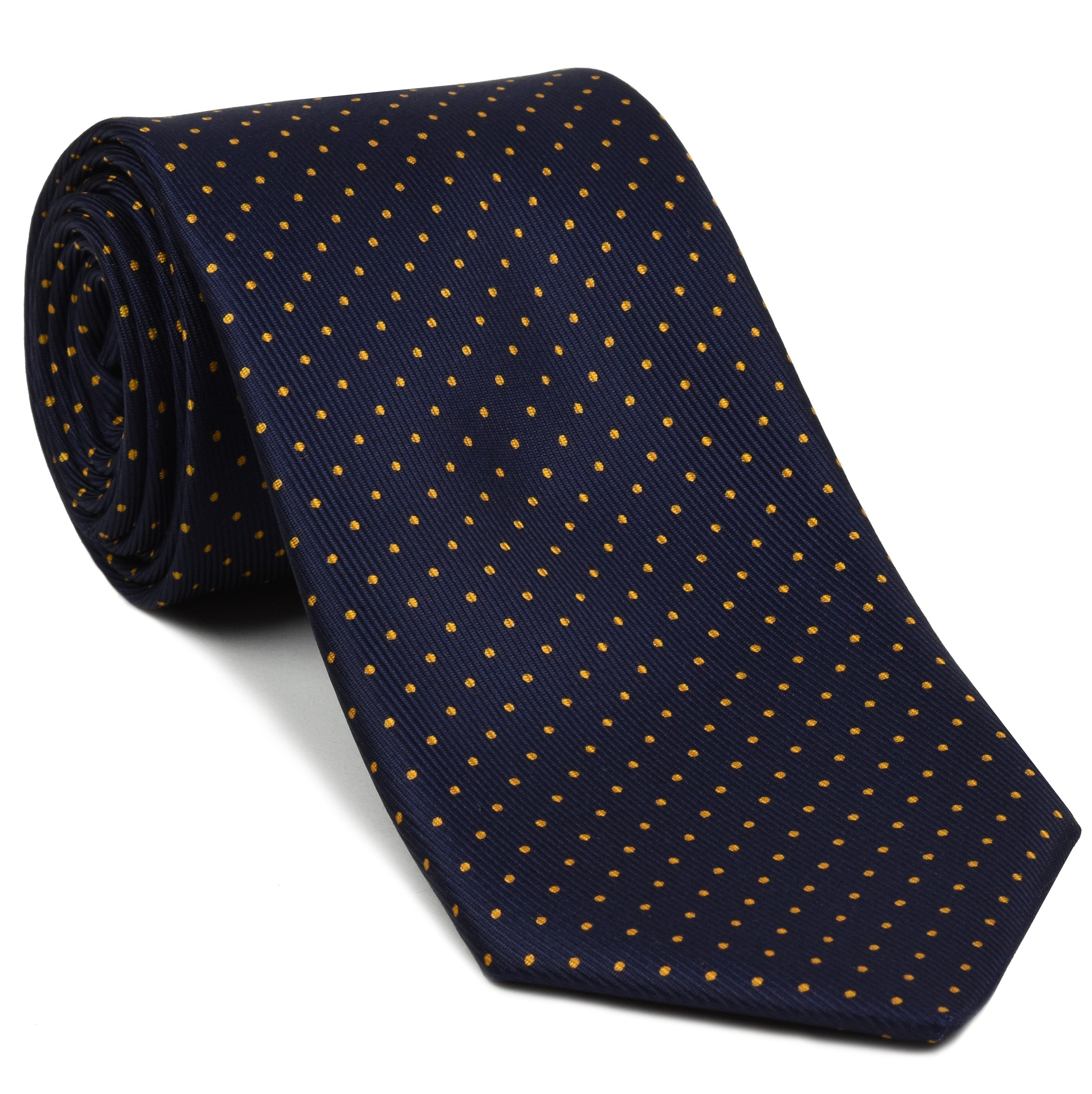 {[en]:Orange on Midnight Blue Macclesfield Print Silk Tie