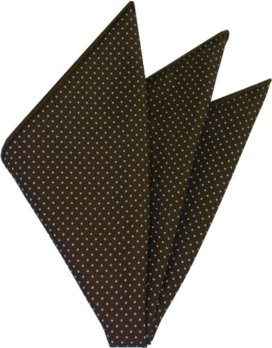 {[en]:White On Bitter Chocolate Printed Pin Dot Silk Pocket Square