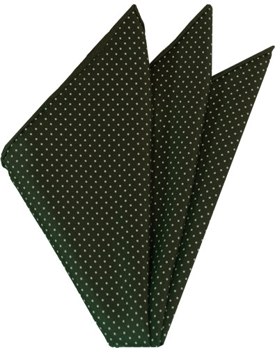 {[en]:White On Dark Olive Green Printed Pin Dot Silk Pocket Square