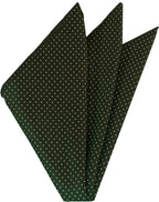 {[en]:White On Dark Olive Green Printed Pin Dot Silk Pocket Square