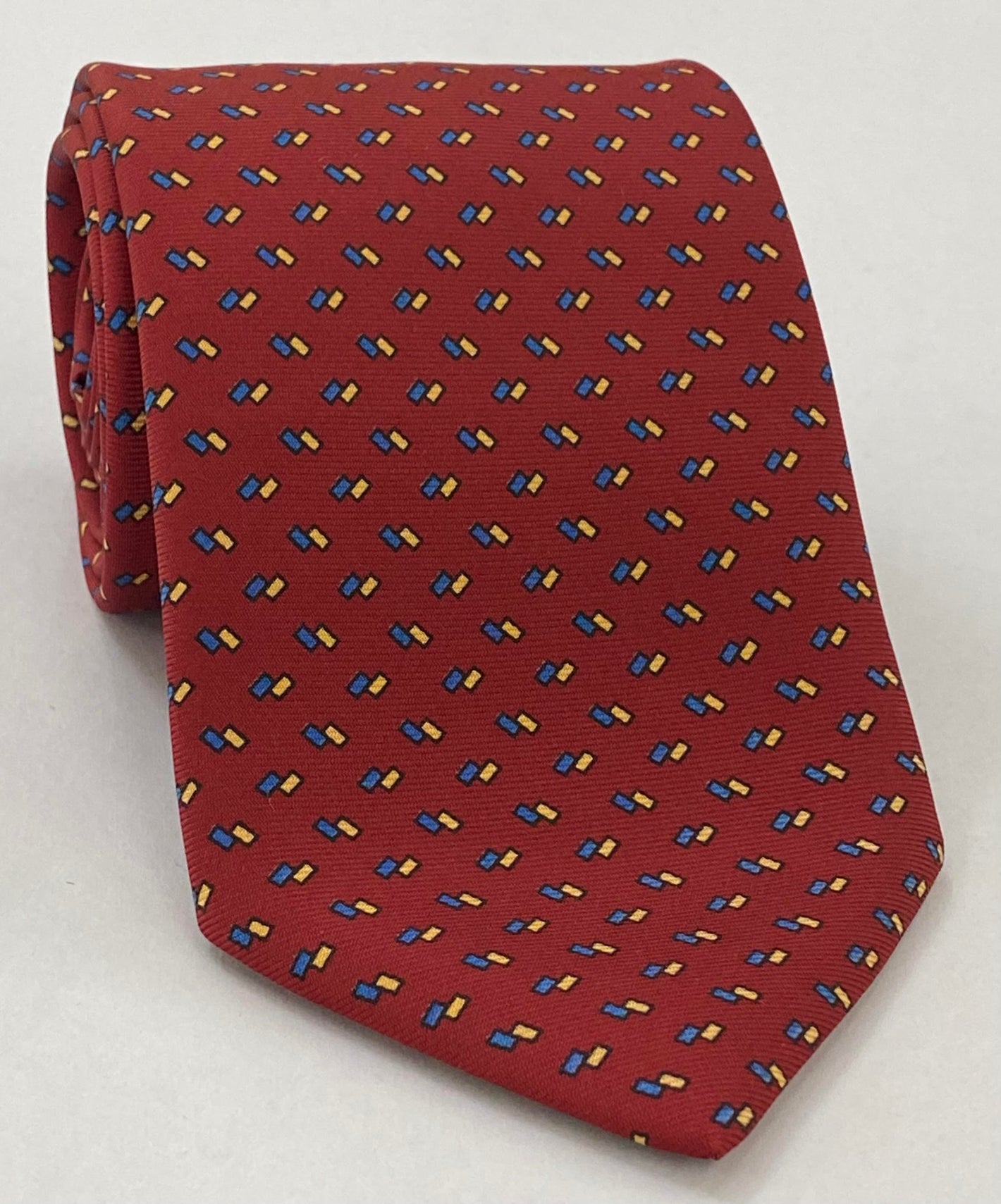 Blue & Yellow on Red Macclesfield Printed Silk Tie MCT-184