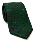 Dark Blue, Sky Blue, Red & Olive Green on Forest Green Macclesfield Print Silk Tie MCT-217