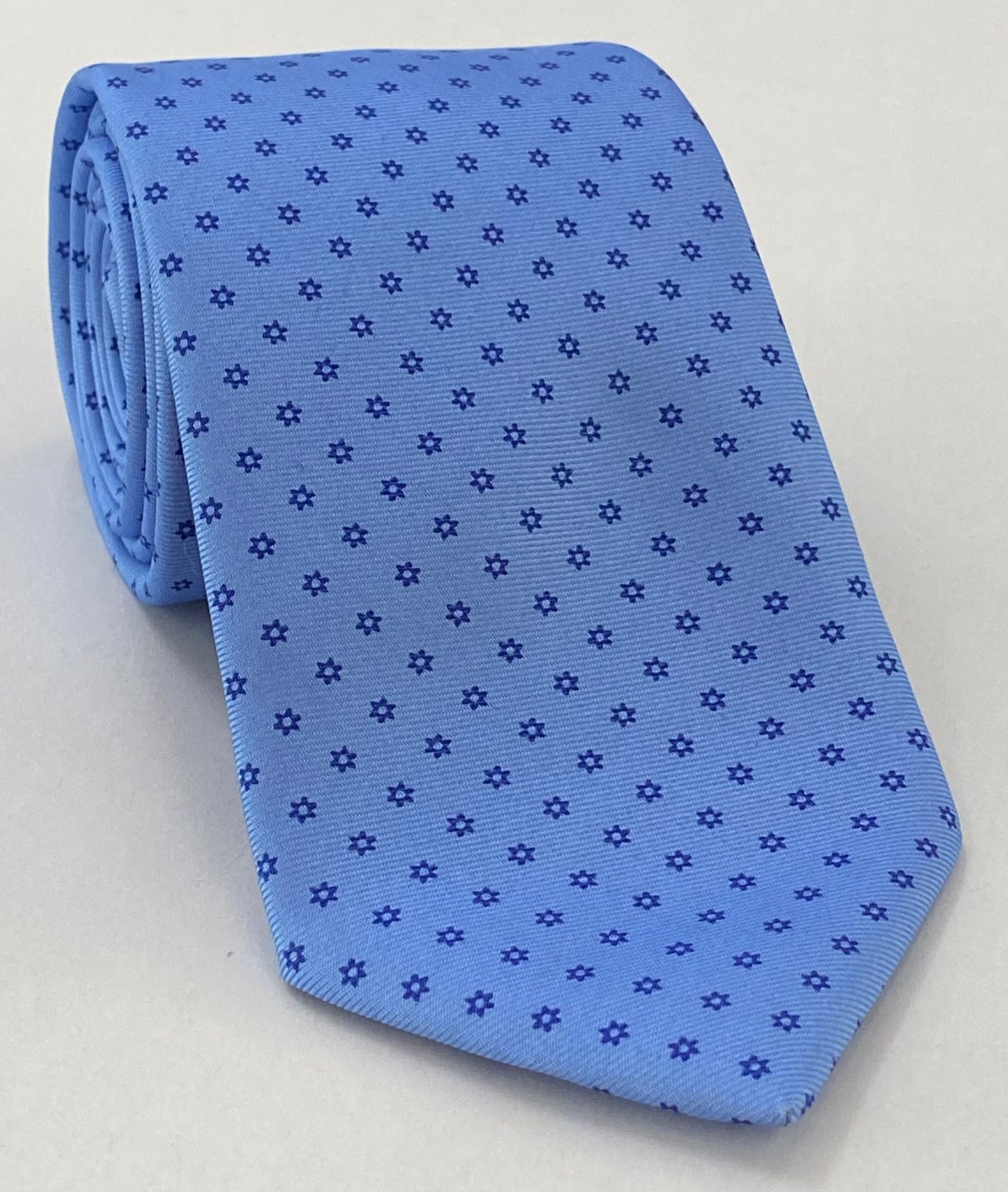 Dark Blue on Sky Blue Macclesfield Print Silk Tie MCT-248