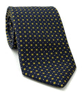 Yellow Gold, Blue & White on Midnight Blue Macclesfield Print Silk Tie MCT-249