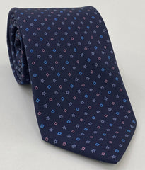 Sky Blue, Lavender & Pink on Midnight Blue Macclesfield Print Silk Tie MCT-273