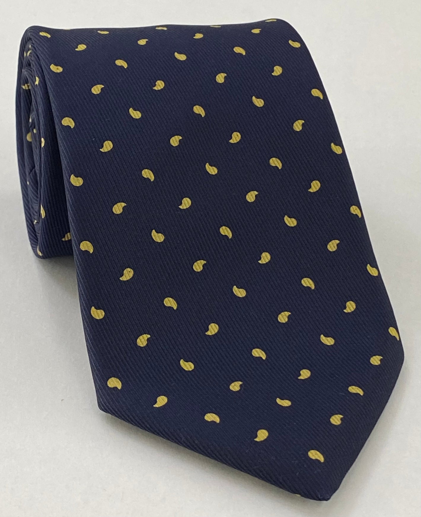 Light Gold on Midnight Blue Macclesfield Print Silk Tie MCT-281