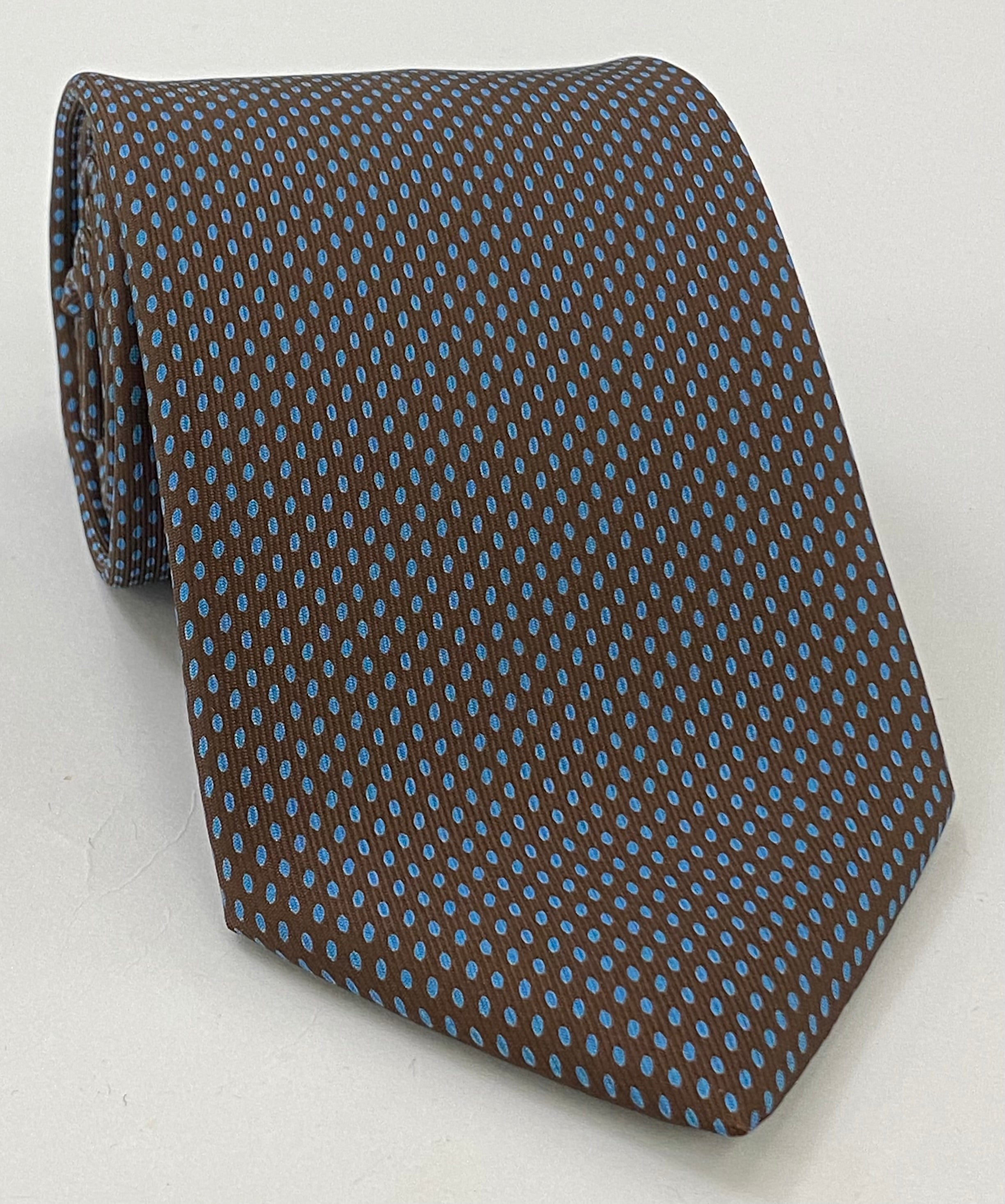 Sky Blue on Dark Chocolate Macclesfield Print Silk Tie MCT-319