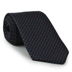 {[en]:Sky Blue, Red & White on Midnight Blue Macclesfield Print Silk Tie