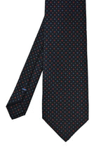 {[en]:Sky Blue, Red & White on Midnight Blue Macclesfield Print Silk Tie