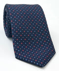 Sky Blue, Red & White on Midnight Blue Macclesfield Print Silk Tie MCT-323