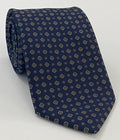 Sky Blue, Light Burnt Orange & White on Midnight Blue Macclesfield Print Silk Tie MCT-327