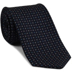 {[en]:Sky Blue, Pale Pink & White on Dark Navy Blue Macclesfield Print Silk Tie