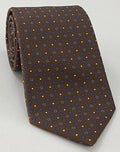 Powder Blue, Off-White & Red on Chocolate Macclesfield Print Pattern Silk Tie MCT-353