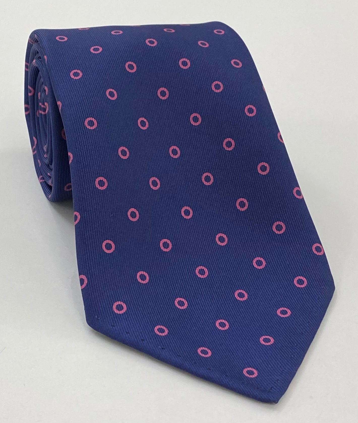 Fuchsia on Dark Navy Blue Macclesfield Print Silk Tie MCT-373