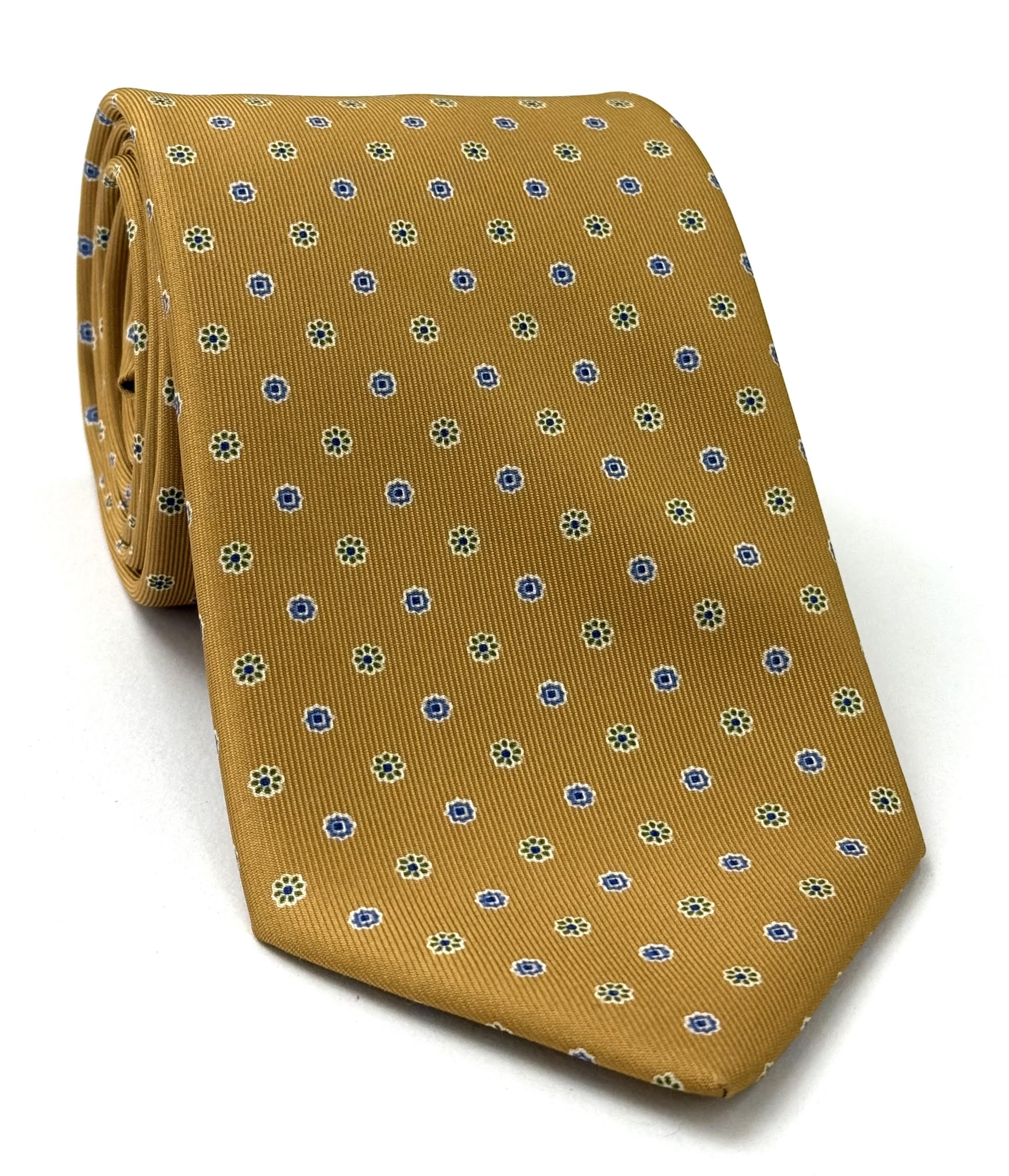 Olive Green & Lavender on Dark Sienna Macclesfield Print Silk Tie MCT-389