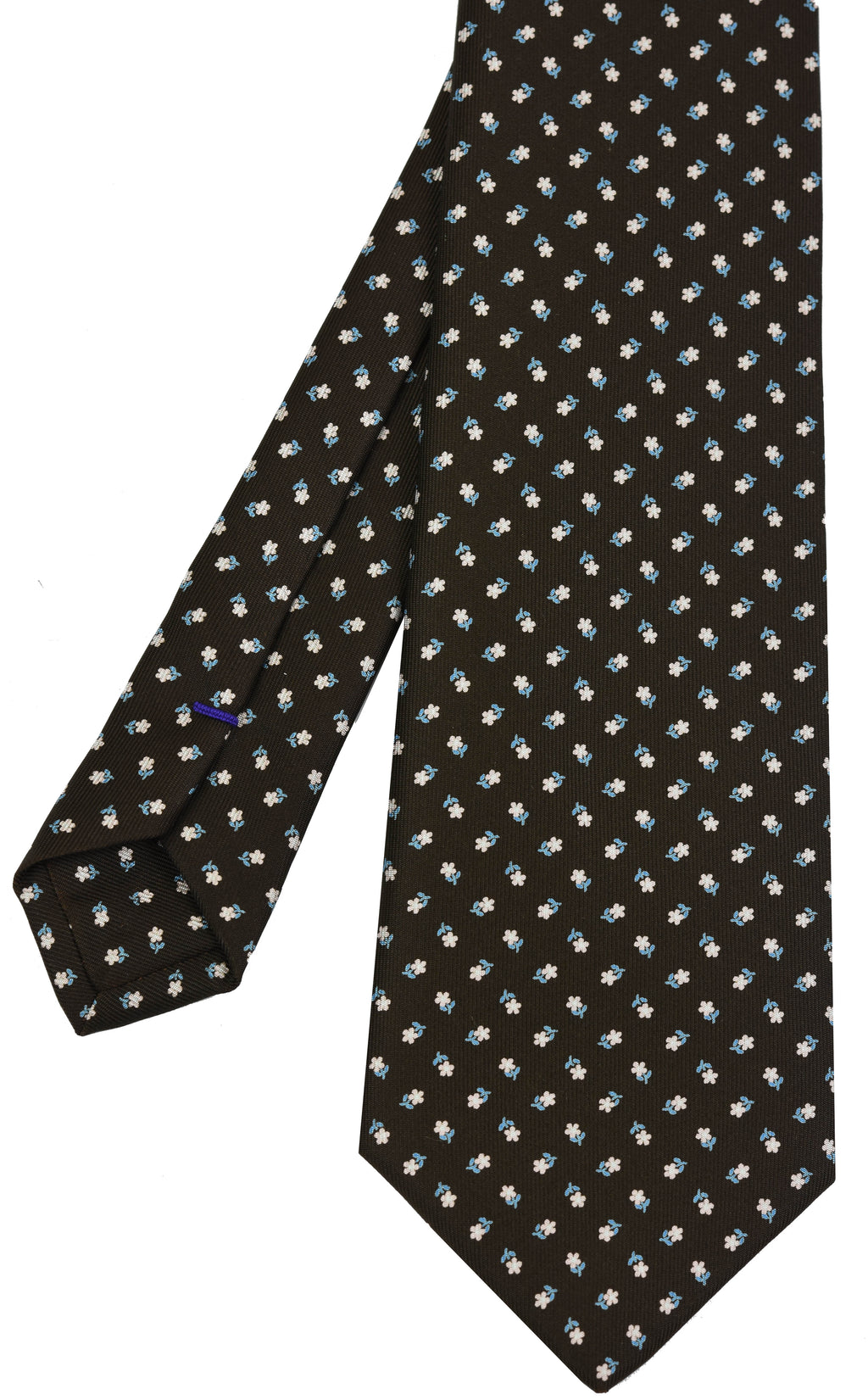 {[en]:Off-White & Sky Blue 0n Dark Chocolate Macclesfield Print Silk Tie