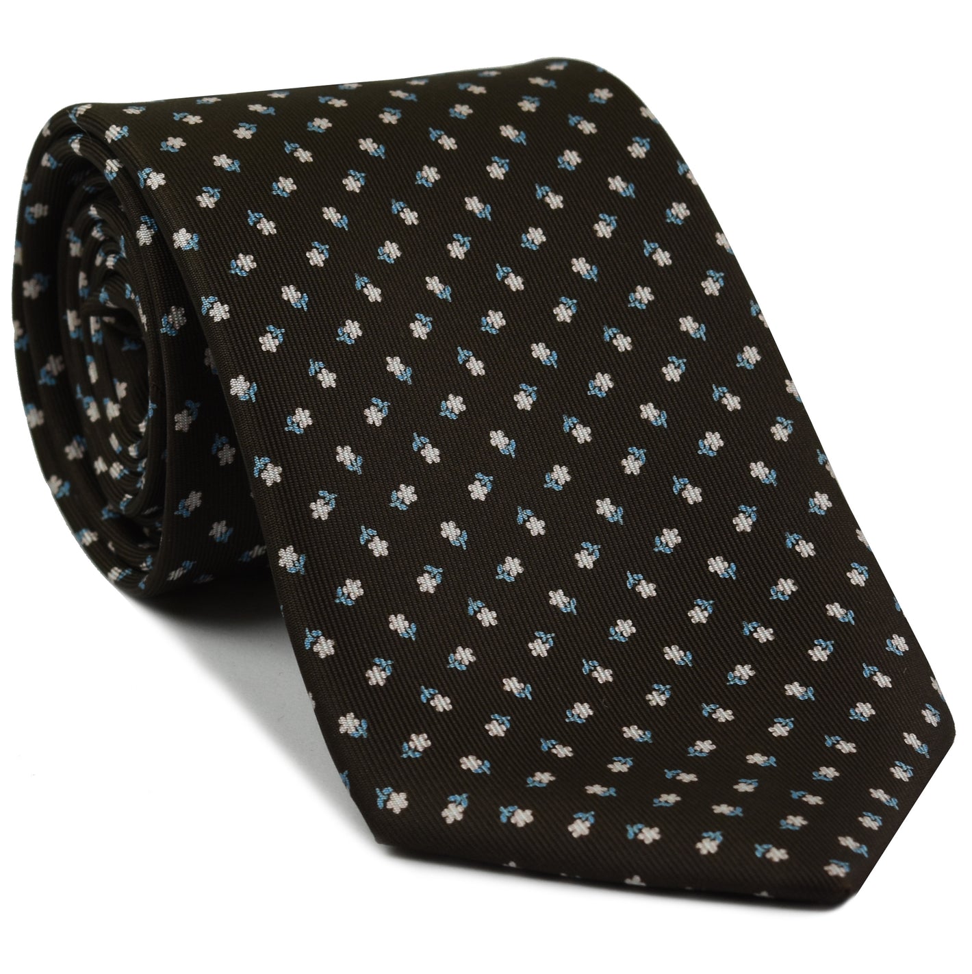 {[en]:Off-White & Sky Blue 0n Dark Chocolate Macclesfield Print Silk Tie