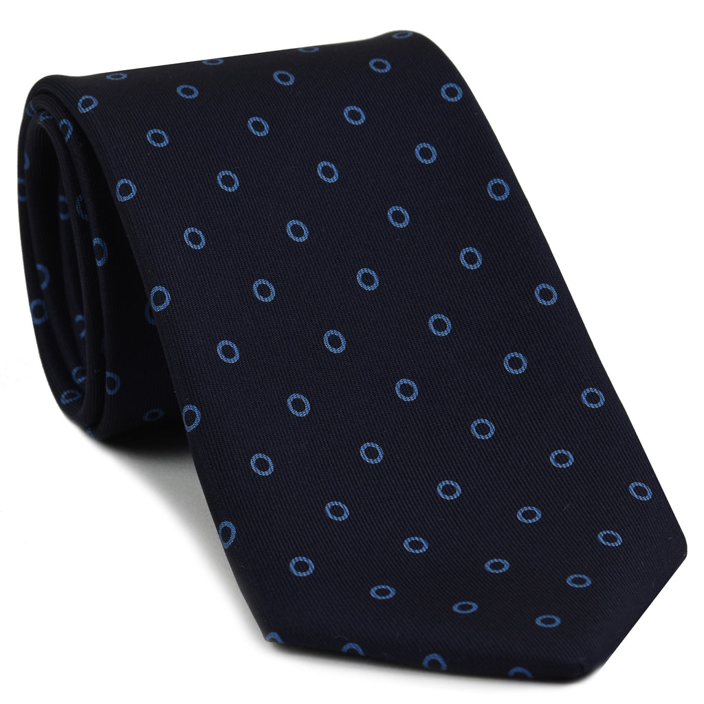 {[en]:Sky Blue on Midnight blue Macclesfield Print Silk Tie