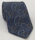 Sky Blue, Off-White & Red on Dark Navy Blue Macclesfield Print Silk Tie MCT-399