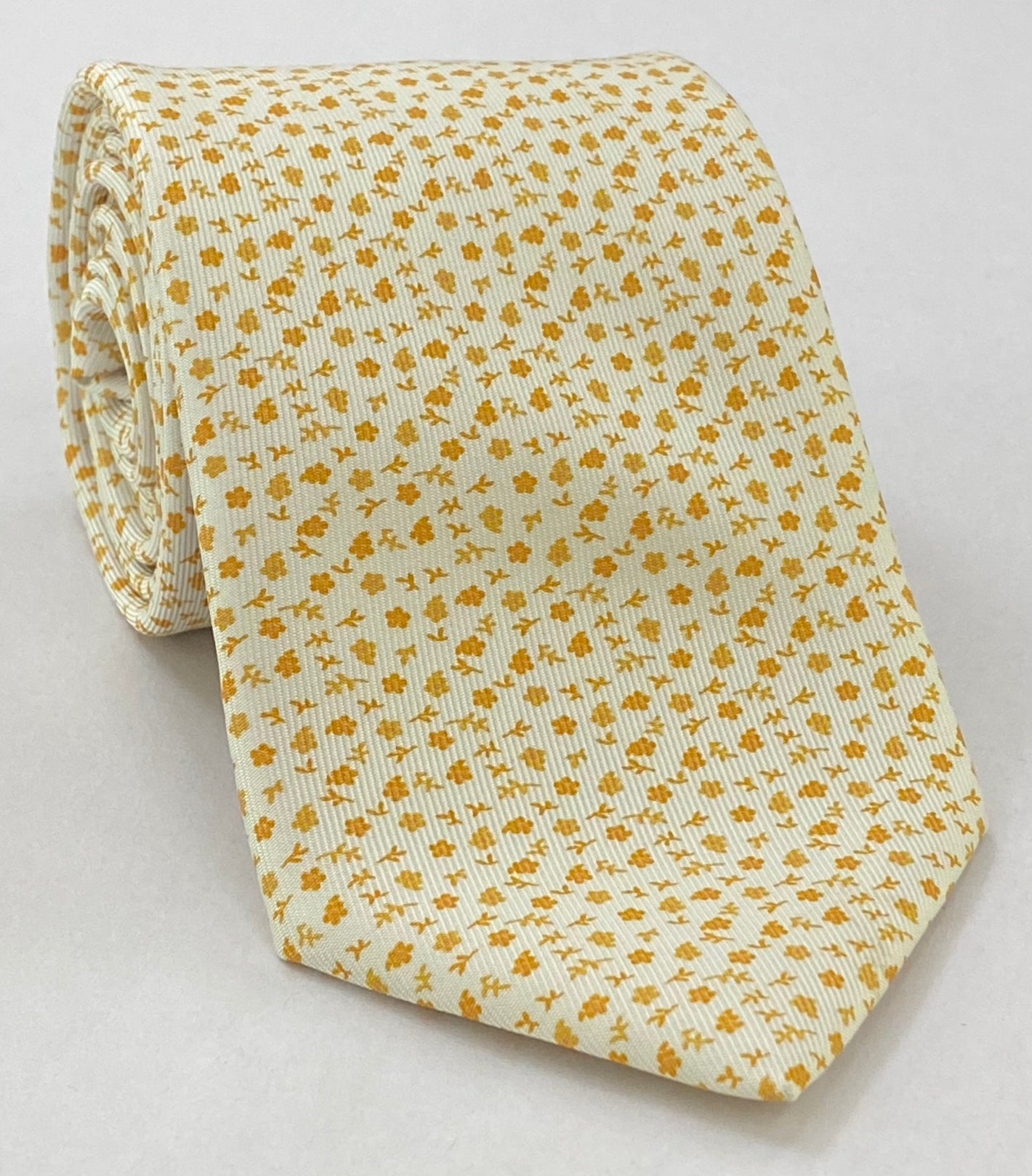 Mandarin Orange on Off-White Macclesfield Print Silk Tie MCT-411