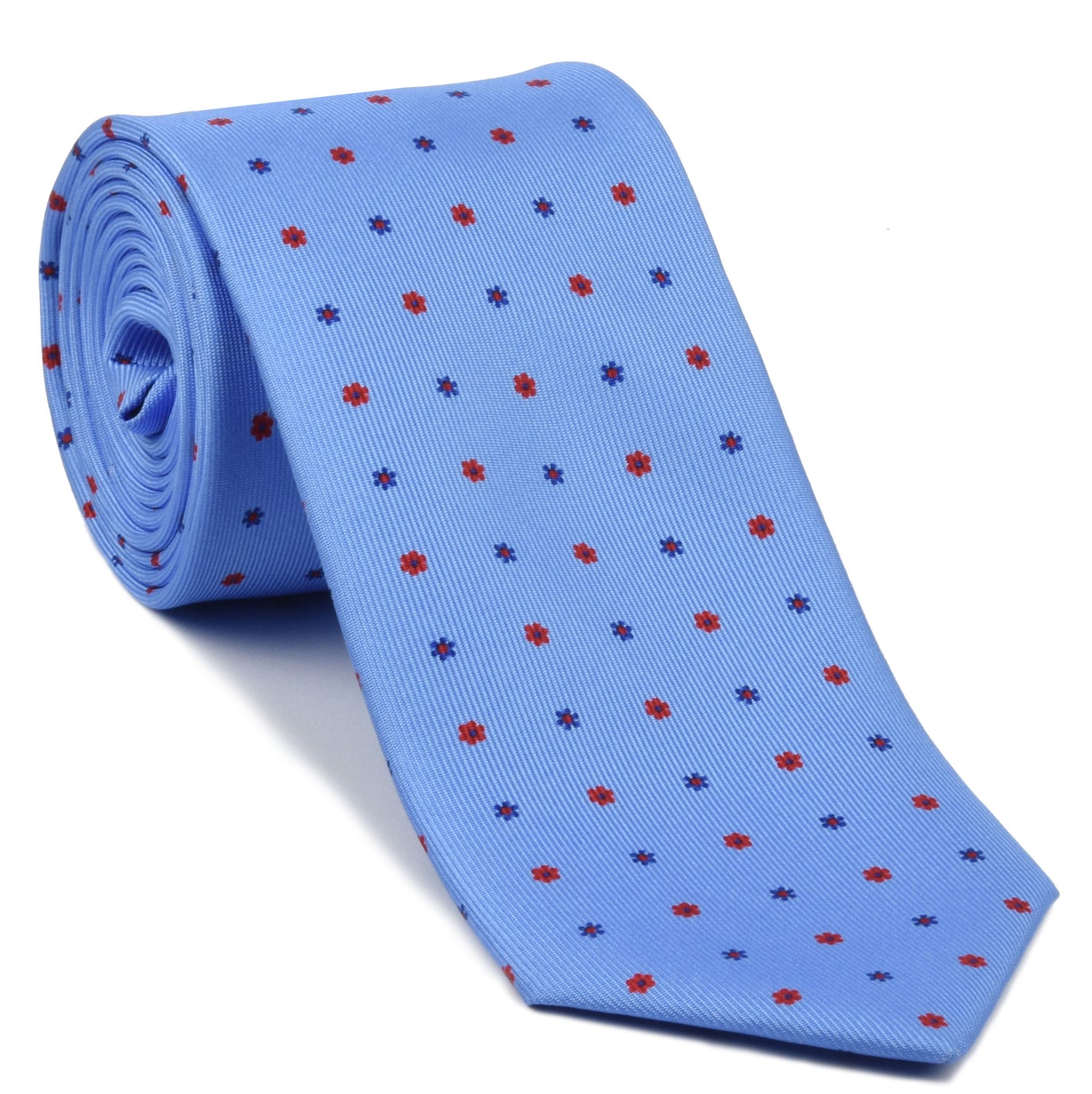 {[en]:Red & Royal Blue on Sky Blue Macclesfield Print Silk Tie