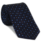 {[en]:Sky Blue, Blue, White & Soft Pink on Midnight Blue Macclesfield Print Silk Tie