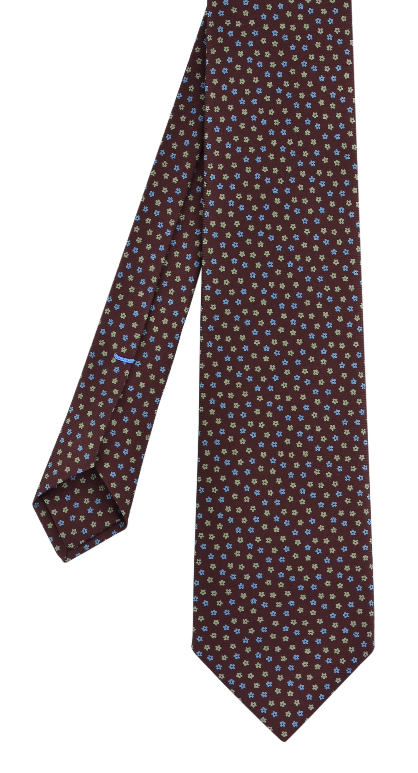 {[en]:Sky Blue & Cream on Burgundy Macclesfield Print Silk Tie