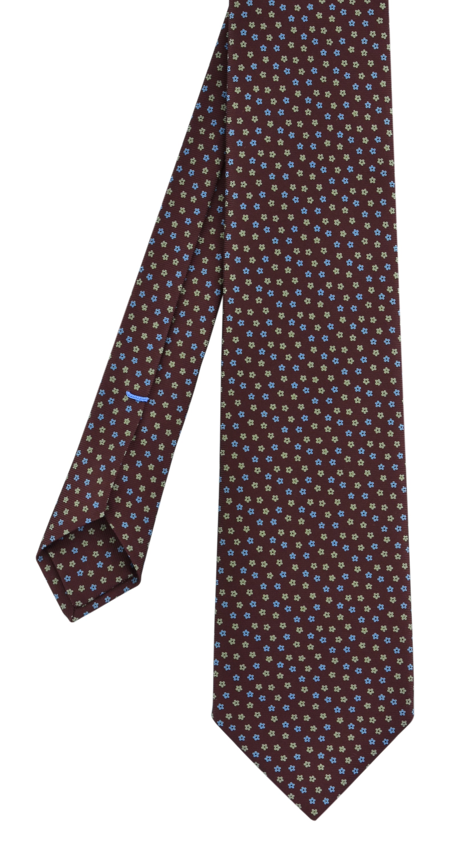 {[en]:Sky Blue & Cream on Burgundy Macclesfield Print Silk Tie